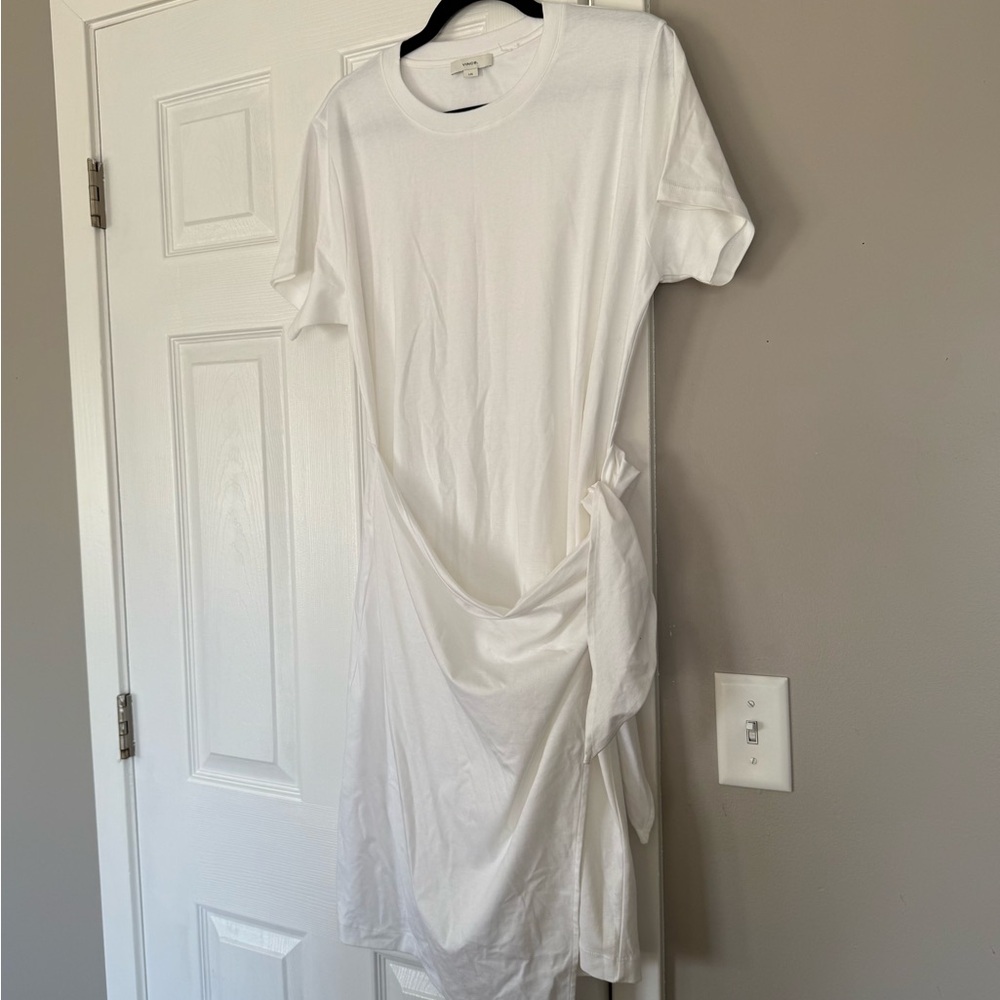 VINCE Off White Side Tie Cotton T-Shirt Mini Dress - Picture 7 of 11